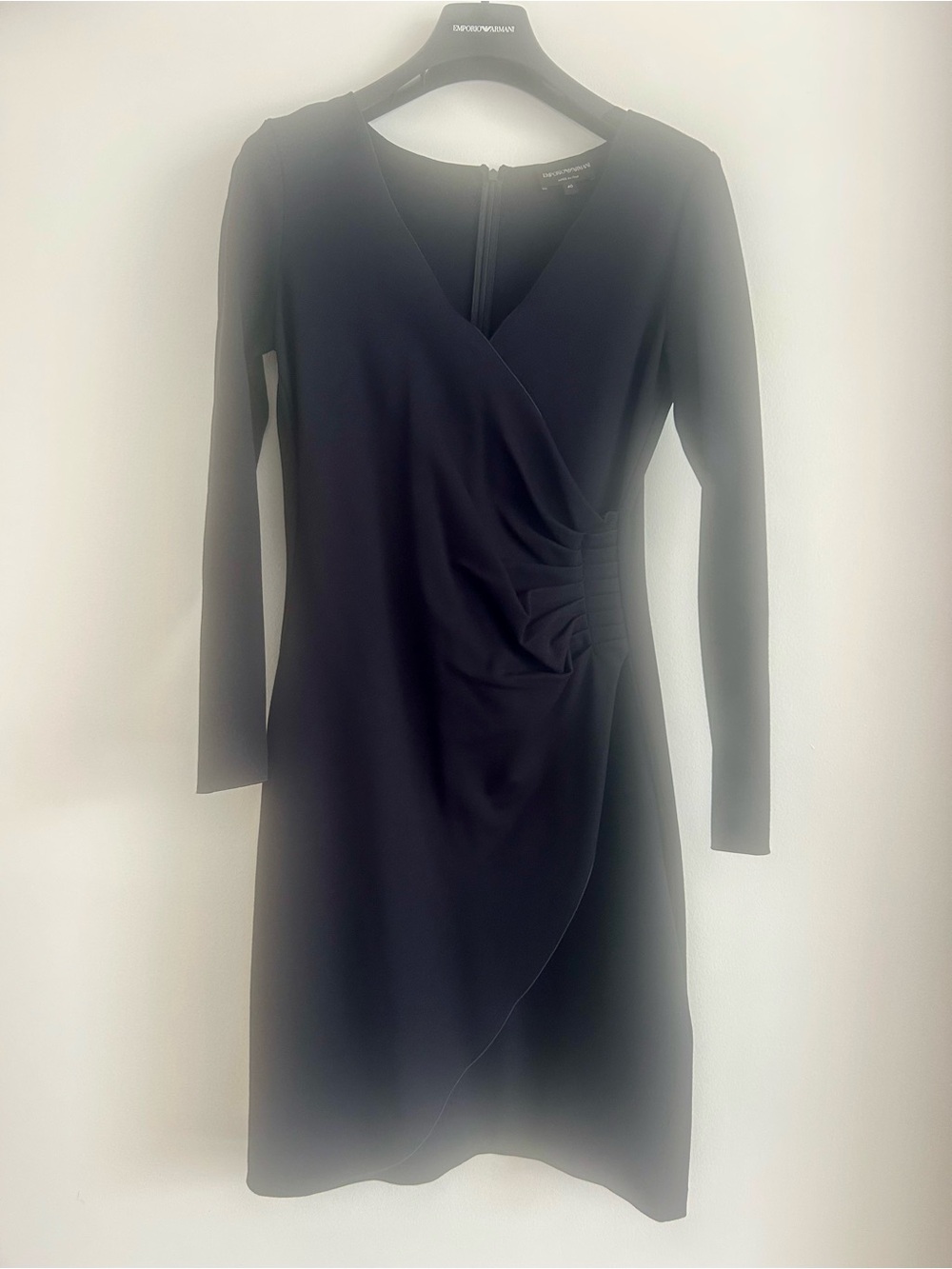 Emporio Armani Elegant Black Long-Sleeve Sheath Dress - Tailored Wrap Detail